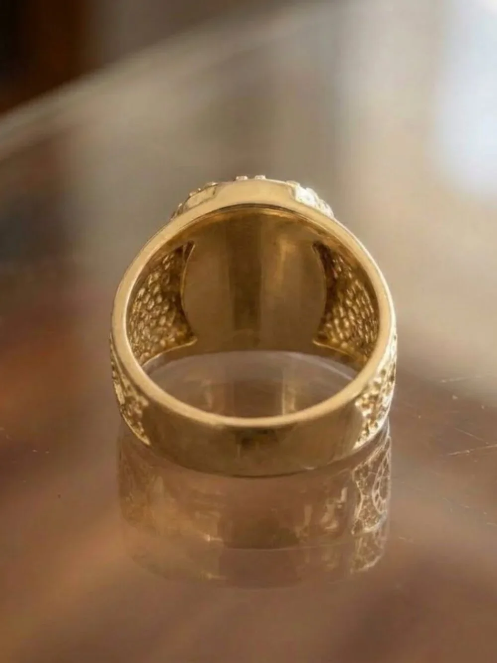 Men's 18K Gold Plated Virgin Mary Ring CZ Our Lady of Guadalupe Band